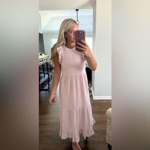 Pink Ruffle Sleeve Maxi Dress
